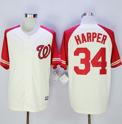 Nationals #34 Bryce Harper Cream/Red Exclusive New Cool Base Stitched MLB Jersey - Click Image to Close